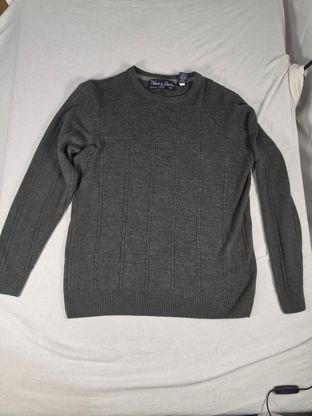 Oliver & Burke Cable Knit Crew Sweater Mens L Gray